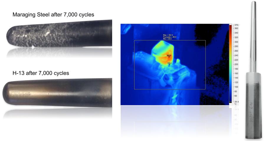 3D Printing Core Pins comparing H-13 to Maraging Steel for wear